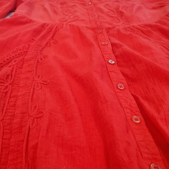Gretty Fueger Boho Embroidered Crinkle Fire Red Dress Sz XL - Picture 5 of 12